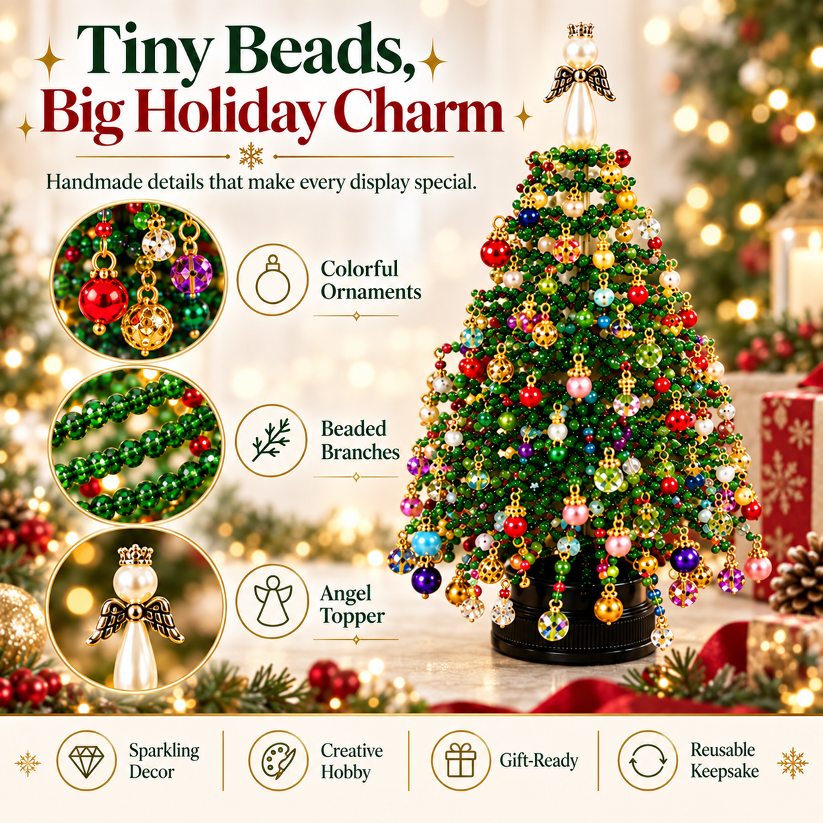 🎄DIY Beaded ChristmasTree Kit- Create Your OwnSparkling Holiday Decoration
