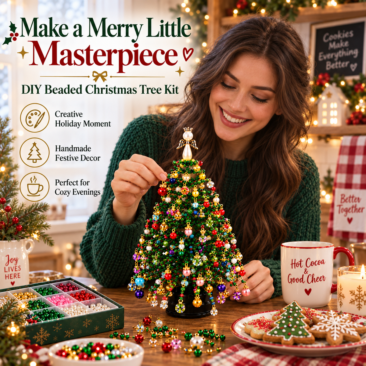 🎄DIY Beaded ChristmasTree Kit- Create Your OwnSparkling Holiday Decoration