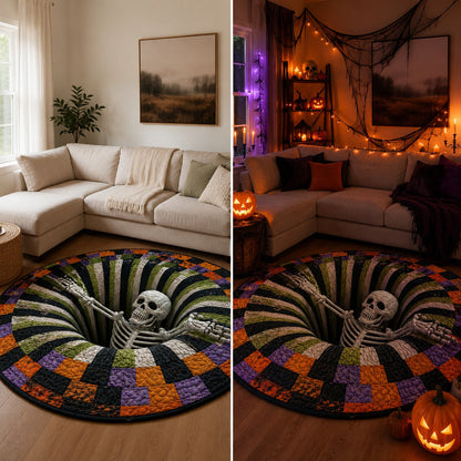 💀Halloween 3D Bottomless Illusion Rug Skeleton Pit Non-Slip Crystal Velvet Mat 🎃